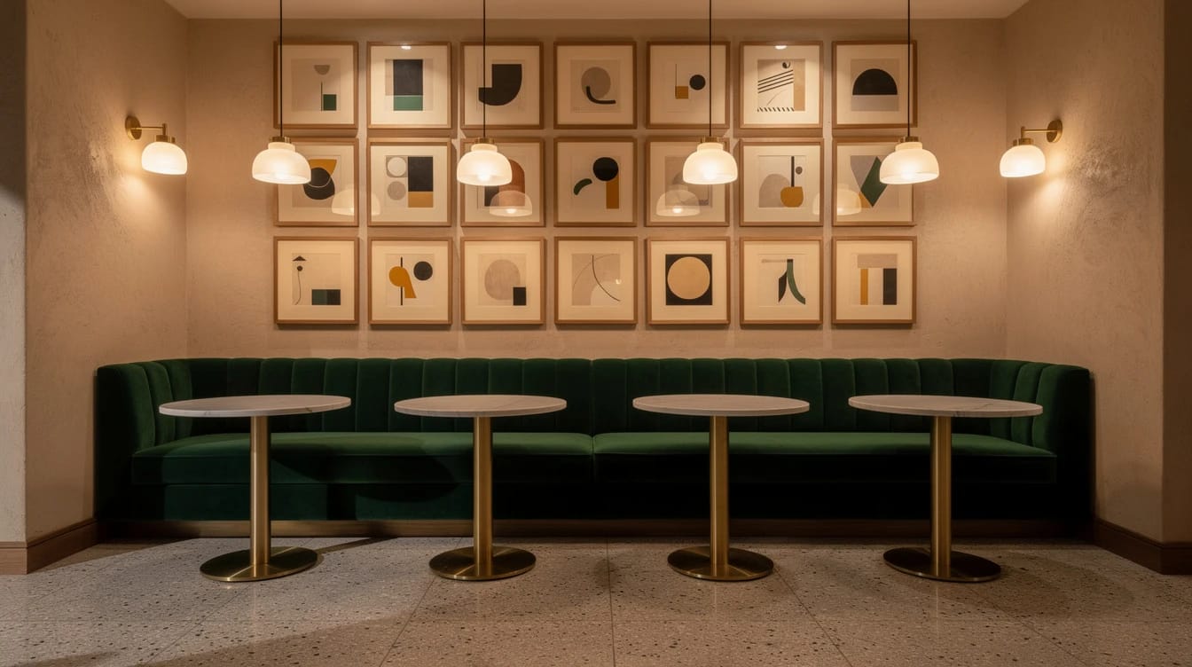 Restaurace / kavárna s kurátorovanou sadou 24 rámů